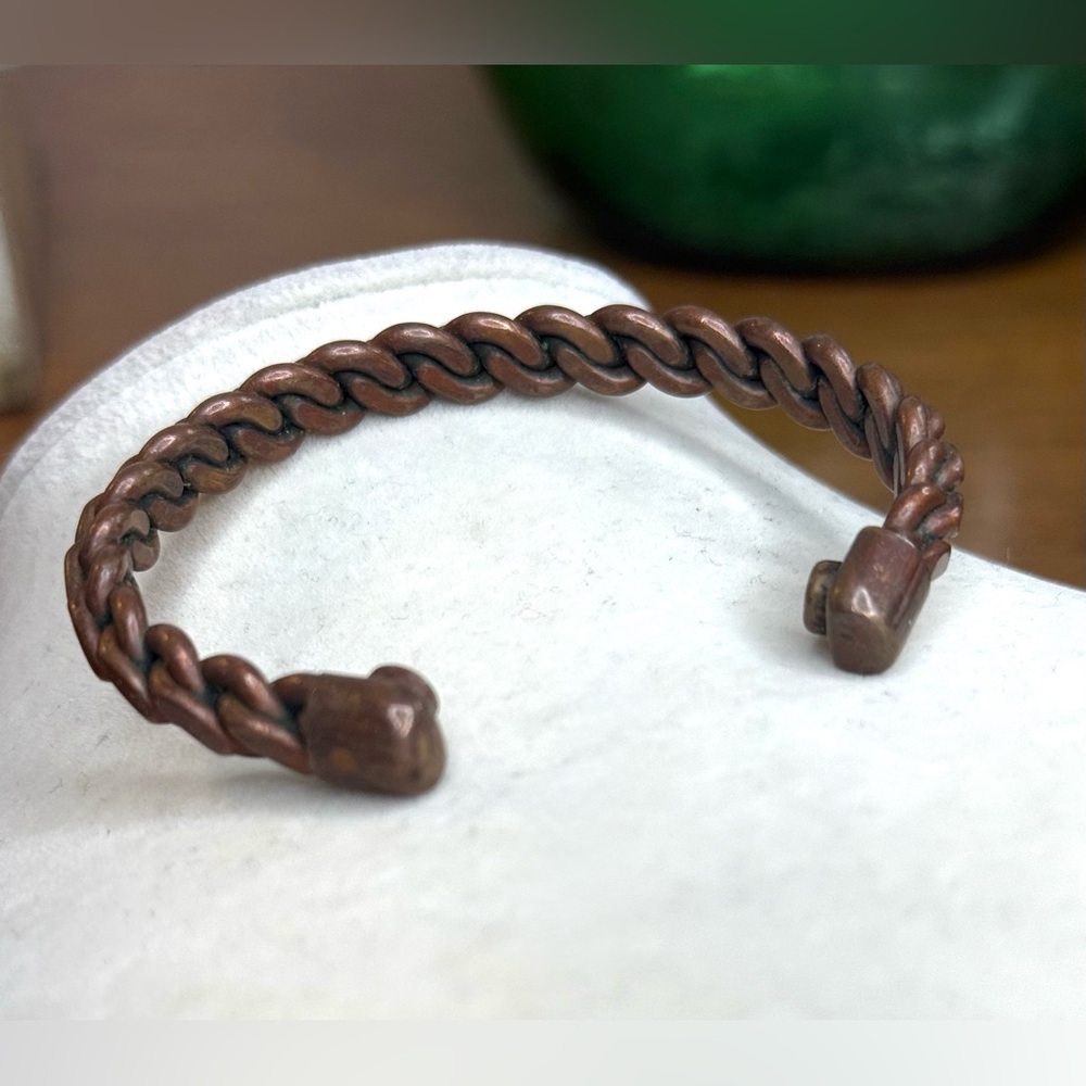 Vintage Braided Copper Cuff Bracelet Unisex 6.5” Healing Energy Rustic Look - Picture 4 of 8